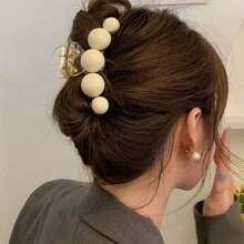 1 pieza Pinza de pelo de color albaricoque elegante y de moda con una gran perla falsa, estilo pinza de pelo, adecuado para uso diario, citas y vacaciones