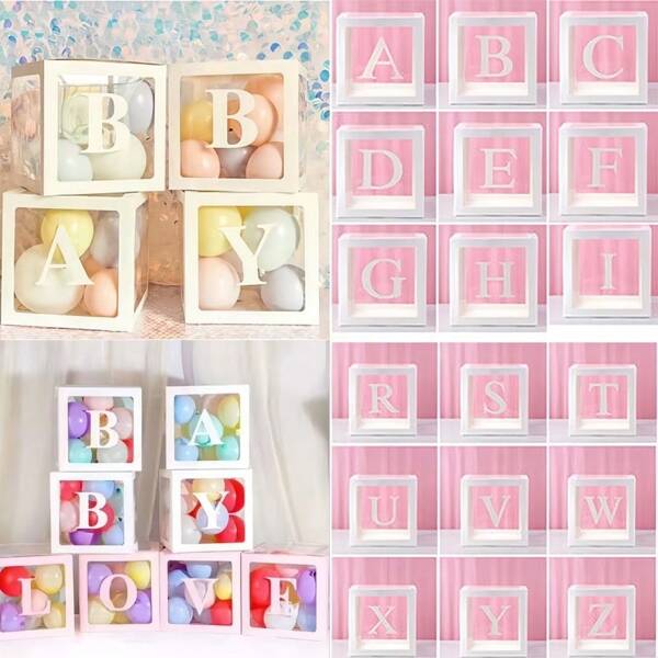 1pc DIY Transparent Letter Balloon Box Decoration Box, Letters A-Z Design Can Be Freely Combined And Matched - Very Suitable For Birthday, Wedding Name, One Year Shower, Room Decoration, Bedroom Decoration, Family Party Background Decoration,Christmas