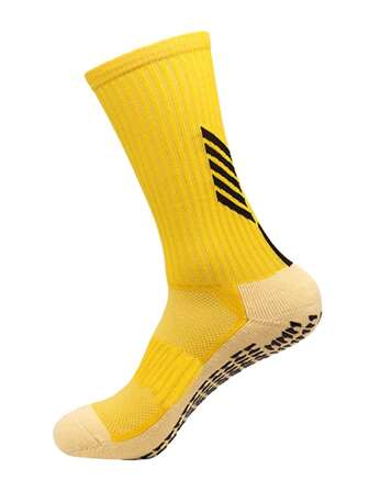 [1 Paire Jaune] Chaussettes De Football Respirantes Avec Absorption Des Chocs Et Anti-dérapantes Pour Les Sports De Plein Air, Le Fitness Et L'exercice