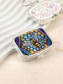 便攜式 2 隔間藥丸收納盒和珠寶收納盒,帶內置鏡子。隨時隨地保持井井有條,提升您的美麗。裝飾藥物和維生素管理器。完美的禮物創意 - 銀色 - 查看 3