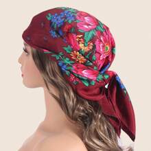 1pc Women's Fashionable Spring/Summer Printed Square Bandana With Plant & Floral Pattern, Suitable For Outdoor Windproof, Dustproof Decoration Boho Headband Soft Hijab Veiled Clothes - Multicolor - View 16