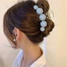 1 pieza Pinza de pelo de color albaricoque elegante y de moda con una gran perla falsa, estilo pinza de pelo, adecuado para uso diario, citas y vacaciones
