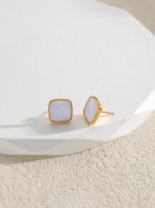 1set Minimalist Geometric Square Pendant Stainless Steel 18k Gold Plated Earring & Necklace Set - Multicolor - View 9