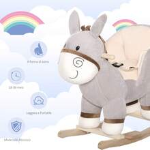 Dondolo Giocattolo a Forma di Asino per Bambini 18-36 in Legno di Pioppo e Peluche Grigio, Suoni Realistici - Grigio - Visualizzare 2