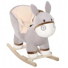 Dondolo Giocattolo a Forma di Asino per Bambini 18-36 in Legno di Pioppo e Peluche Grigio, Suoni Realistici - Grigio - Visualizzare 6