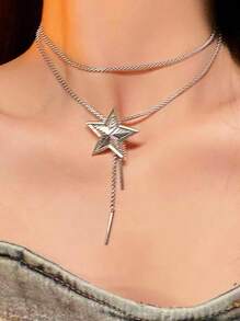 1 Pieza De Collar Largo Con Colgante Vintage Y Elegante De Cinco Puntas De Estrella Para Joyería De Fiesta Nocturna De Mujeres
