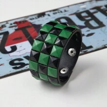 1 chiếc Vòng tay nam PU ba lớp được sơn phun và đính đinh tán theo phong cách Punk & Casual cá nhân hóa, Vòng đeo tay Unisex sành điệu, Vòng tay cặp đôi đơn giản & thời trang, Vòng tay học sinh phong cách Rock & Roll - Nhiều màu - Xem 10