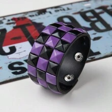 1 chiếc Vòng tay nam PU ba lớp được sơn phun và đính đinh tán theo phong cách Punk & Casual cá nhân hóa, Vòng đeo tay Unisex sành điệu, Vòng tay cặp đôi đơn giản & thời trang, Vòng tay học sinh phong cách Rock & Roll - Nhiều màu - Xem 9