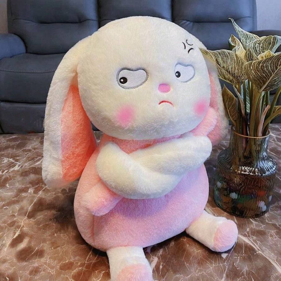 New Funny Pulling Rabbit Plush Toy Doll Super Cute, Cute, Angry Rabbit Doll Cloth Doll Pillow Friend - White - View 1