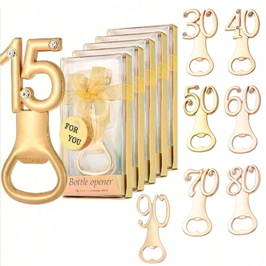 Digital Bottle Opener For Wedding, Birthday, Advertising Gift, Golden Wedding, Party Favor, Alloy Made For Beer Bottle - Available In 30/40/50/60/70/80/90 Number Design - Multicolor - View 1