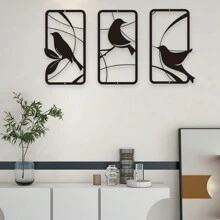 3 Pájaros En Ramas Decoración De Arte De Pared Para El Hogar, Decoración De Metal De Hierro Para Colgar En La Pared De Fondo De La Sala De Estar - Negro - Ver 8