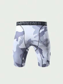 KOVSEE 男友风男士迷彩印花字母织带篮球透气速干高弹力运动紧身裤 - 黑與白 - 查看 3