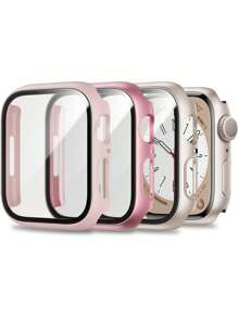 3pcs PC+Tempered Glass Integrated Watch Case, Anti-Drop Stylish Casual Protective Cover, Compatible With Apple Watch Band 38/40/41/42/44/45/46/49mm, Compatible With Apple Watch Series Ultra/SE/11/10/9/8/7/6/5/4/3/2/1, Smartwatch Accessories