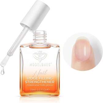  Modelones Nail Care 2 In 1 Ridge Filling Strengthener Treatment, Nail Polish Strengthener For Damaged And Weak Nails, Nail Hardener Extra Strong And Growth Smoothing Base Coat Clear Nail Varnish 15ml