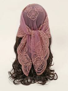 1條時尚女士刺繡花紋80個正方形的圍巾,適合日常穿著波西米亞風格 - 淡紫色 - 查看 1