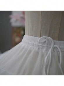 1pc Woman White 4-Layer Steel Hoop Sturdy Tulle Layered Wide Hem Bridal Petticoat, Suitable For Wedding Party - White - View 3