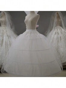 1pc Woman White 4-Layer Steel Hoop Sturdy Tulle Layered Wide Hem Bridal Petticoat, Suitable For Wedding Party - White - View 1