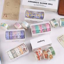 5卷pet花卉剪貼簿膠帶,適用於手帳剪貼簿裝飾膠帶套裝,文具用品diy工藝膠帶 - 粉色 - 查看 3