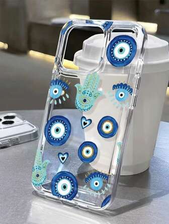 1pc Ins-Style Space Shell Phone Case, Transparent Anti-Drop Demon Eye Design Compatible With Apple Phone Waterproof Shockproof Scratch Resistant