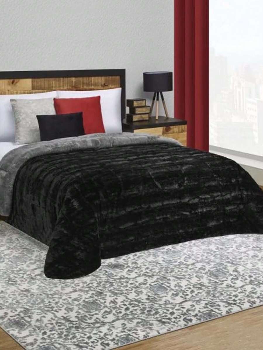 Cobertor Mink Suave de Pelo Brilloso Matrimonial - Negro - Ver 1