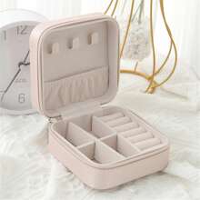 Caja portátil de almacenamiento de joyas con cremallera rosa de tamaño pequeño, extraíble e impermeable, adecuada para el almacenamiento diario y de viaje de anillos, collares y otros accesorios. - Blanco - Ver 1