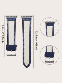 1pc Canvas And Genuine Leather Watch Strap Stylish Compatible With Apple Watch Band 49mm 45mm 44mm 42mm 41mm 38mm 40mm Compatible With Apple Watch Ultra SE Series 8 7 6 5 4 3 2 1 Men Women - Blue and White - View 3