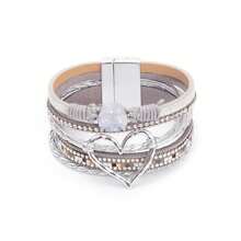 Pulsera envolvente estilo bohemio con dije en forma de corazón y cierre magnético, apta para uso diario - sin material de mosaico - regalo perfecto para Pascua, San Valentín, mamá, madre, Día de la Madre