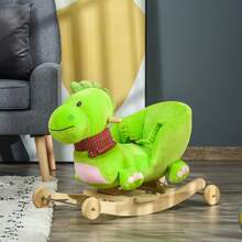 Cavallo a Dondolo con Ruote, Cavalluccio a Dondolo a Forma di Drago per Bambini 18-36 Mesi, in Legno e Peluche Verde - Verde - Visualizzare 1