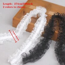 1pc-3 Sizes Diy Elastic Tape, Double Layer Pleated Mesh Fabric With Lace Trim Sewing Craft, Apparel Accessory