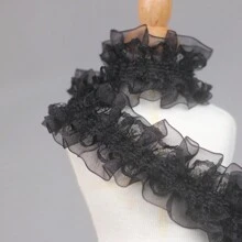1pc-3 Sizes Diy Elastic Tape, Double Layer Pleated Mesh Fabric With Lace Trim Sewing Craft, Apparel Accessory