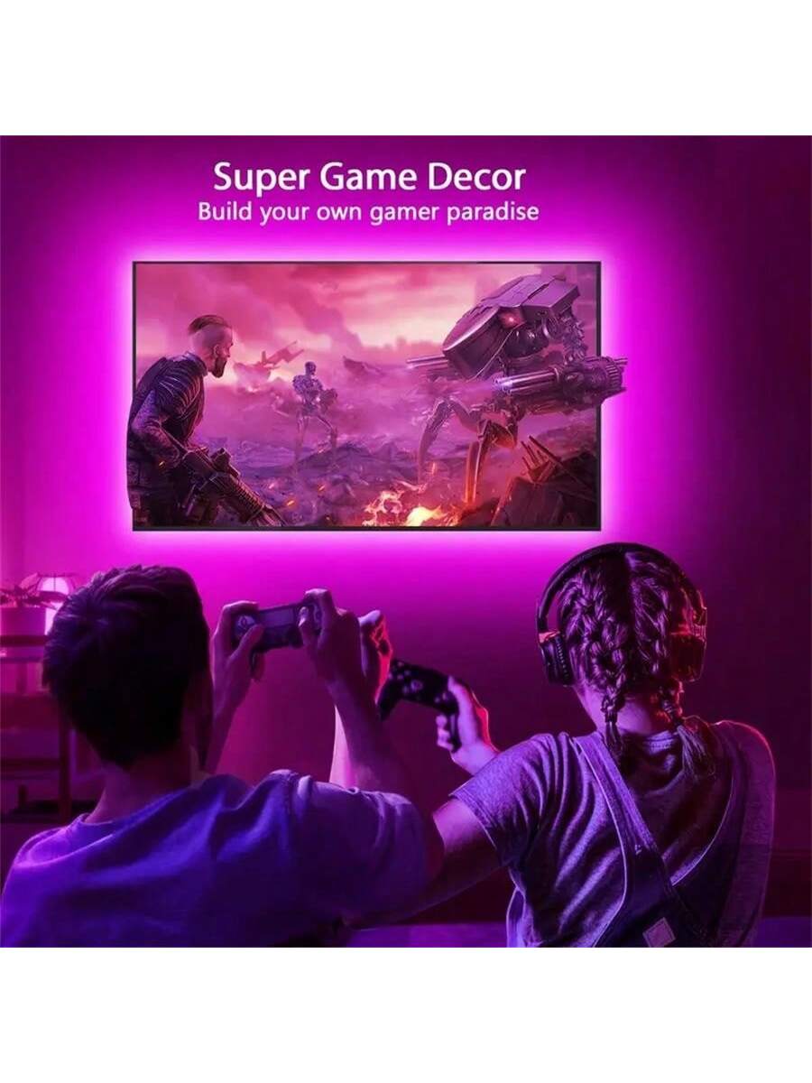 طقم شريط إضاءة ليد مرن للتزيين المنزلي مع ريموت كن...