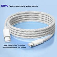 60W Gấp đôi Type-C Bện Cáp dữ liệu , 2m Giường đôi tiêu chuẩn Type-C Bện Cable , 60W Siêu Sạc nhanh Cáp dữ liệu - Xám - Xem 5