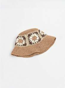 Women's Summer Handmade Woven Flower Hat, Beach Sun Hat, Fashion Patchwork Straw Hat - Flower Straw Hat - View 3