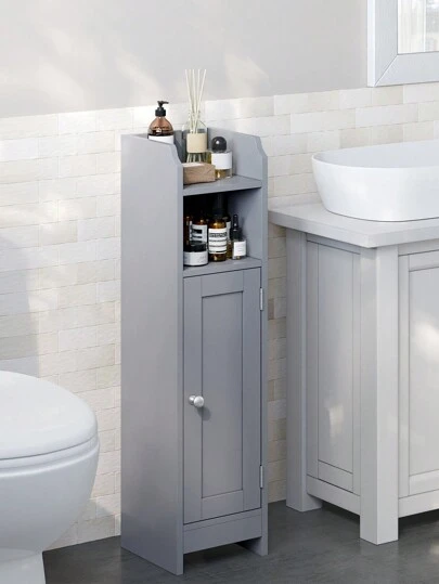 VASAGLE Small Bathroom Storage Corner Floor Cabinet With Door And Shelves, Bathroom Storage Organizer, Narrow Bathroom Toilet Paper Storage Cabinet, Adjustable Shelves, Mystic Gray