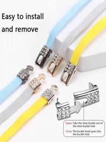 1 Pair New Rhinestone Clip Deduction Elastic Shoe Laces For Kids And Adults, Elastic No Tie Shoelaces For Sneakers, Easy To Install And Quick To Pull On And Take Off Tieless Shoe Strings - White - View 5