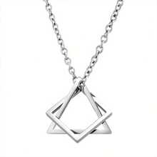 1pc Stainless Steel Necklace With Geometric Square Triangle Pendant For Hip-Hop Style Lover Halloween - Silver - View 6
