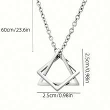 1pc Stainless Steel Necklace With Geometric Square Triangle Pendant For Hip-Hop Style Lover Halloween - Silver - View 4