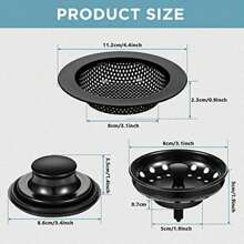 3pcs Kitchen Sink Stopper, Filter Garbage Disposal Stopper, Stainless Steel Universal Anti-Clog Kitchen Sink Strainer Sieve Basket Filter, Wide Brim For Kitchen Sink Drain, Black