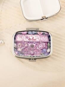 便攜式 2 隔間藥丸收納盒和珠寶收納盒,帶內置鏡子。隨時隨地保持井井有條,提升您的美麗。裝飾藥物和維生素管理器。完美的禮物創意 - 銀色 - 查看 15