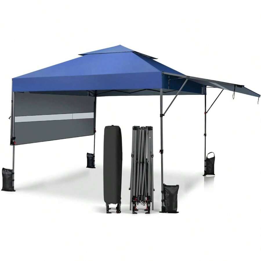 300 X 300cm Pop-Up Canopy Tent, 3-Stage Height-Adjustable, With Wheels, Extended Canopy & Storage Bag, Waterproof Folding Gazebo For Picnic Garden Party Wedding - Blue - View 1