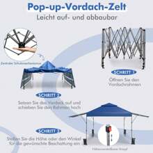 300 X 300cm Pop-Up Canopy Tent, 3-Stage Height-Adjustable, With Wheels, Extended Canopy & Storage Bag, Waterproof Folding Gazebo For Picnic Garden Party Wedding - Blue - View 2
