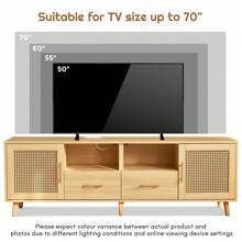 JanflyHome TV Stand For 70 Inch TV - Modern Wood Rattan Media Console With Charging Station Light Strip, Entertainment Cabinet Accents Storage Furniture With 2 Drawers For Living Room - 木頭 - 查看 5
