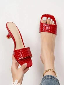 New Women's Crocodile Pattern Strap Chunky Heel Mules Slides For Summer Valentines