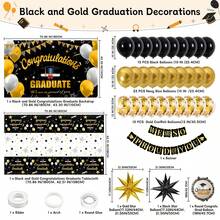 Graduation Decorations Class Of 2024, Black And Gold Graduation Decorations, 2024 Graduation Party Decorations With Graduation Backdrop Banner Starburst Balloons Tablecloths For Nurse College - Gold - View 2