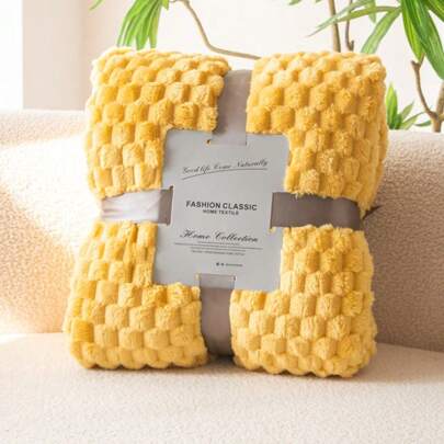 1pc Yellow Plaid Pattern Blanket, Minimalist Modern Rectangle Soft Polyester Blanket For Bedroom, Living Room, Sofa, Pets (Dogs & Cats), 70*100 Cm (Small Size), Slightly Shedding
