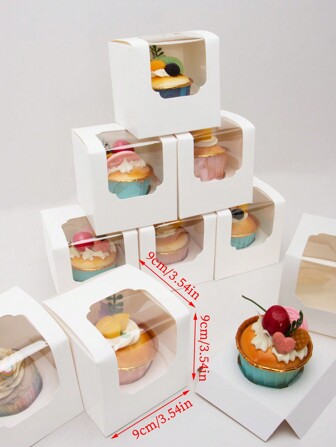 5pcs/10pcs/20pcs/50pcs Windowed Bakery Boxes Pastry Box For Cookies Macarons Mini Snacks, Ideal For Holidays, Parties, Cupcake Boxes Birthday Gifts, Packaging Paper Boxes School Supplies Food Bag Food Box Suitable For Candy Chocolate Cookies Etc.