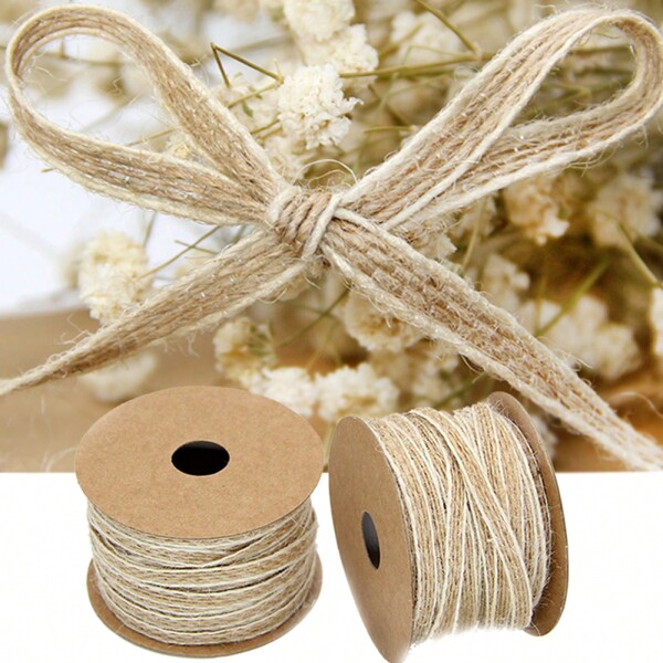 10M/100M Vintage Jute Burlap Hessian Ribbon With Lace Rustic Wedding Party Decoration Christmas DIY Craft Gift Packing Webbing,Christmas Valentine Day