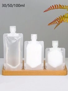 30ml/50ml/100ml 1 pieza/3 piezas Bolsas cosméticas recargables planas, soporte vertical, botellas dispensadoras de líquido a prueba de fugas para viajes, envases cosméticos, tubos exprimibles de artículos de tocador, adecuados para champú, loción, gel de baño, gel de ducha 2 en 1, buen sellado, compacto y portátil, accesorios de viaje, equipo de viaje al aire libre - transparente - Ver 2