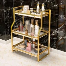 LIVINGANDHOME Living And Home Luxurious Gold 2/3-Tier Bathroom Countertop Storage Rack Organizer,Hangable Makeup Organizer Storage Shelf - Dorado - Ver 3