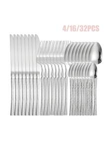 4/16/32 Chiếc Gương Ba Lan Bộ Dao Kéo Bằng Thép Không Gỉ Có Họa Tiết Cây Lý Tưởng Cho Họ Tụ Họp, Đi Dã Ngoại, Cắm Trại Đồ Dùng Học Tập, Trở Lại Trường Học - bạc - Xem 1